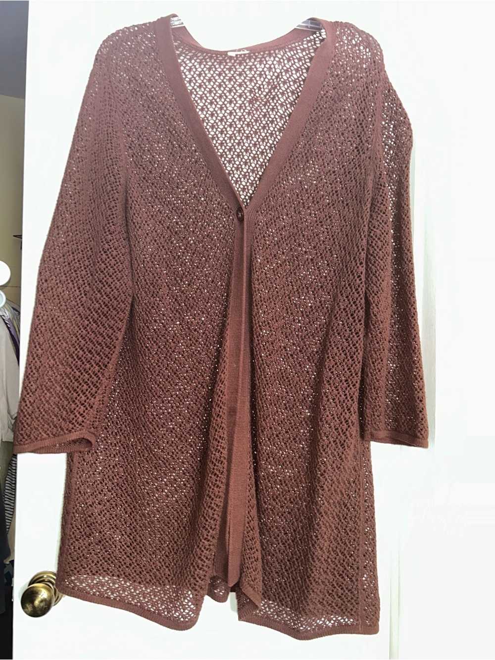 Macy’s Open-Knit Lightweight Cardigan Duster in Deep Brown, 3X